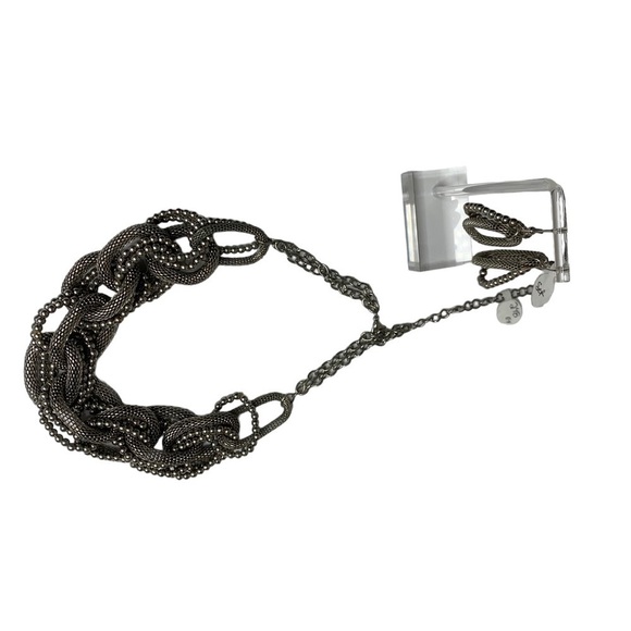 New with Tags Silver Large Chain Link Chocker w/ extension Necklace & Earrings - Picture 9 of 10